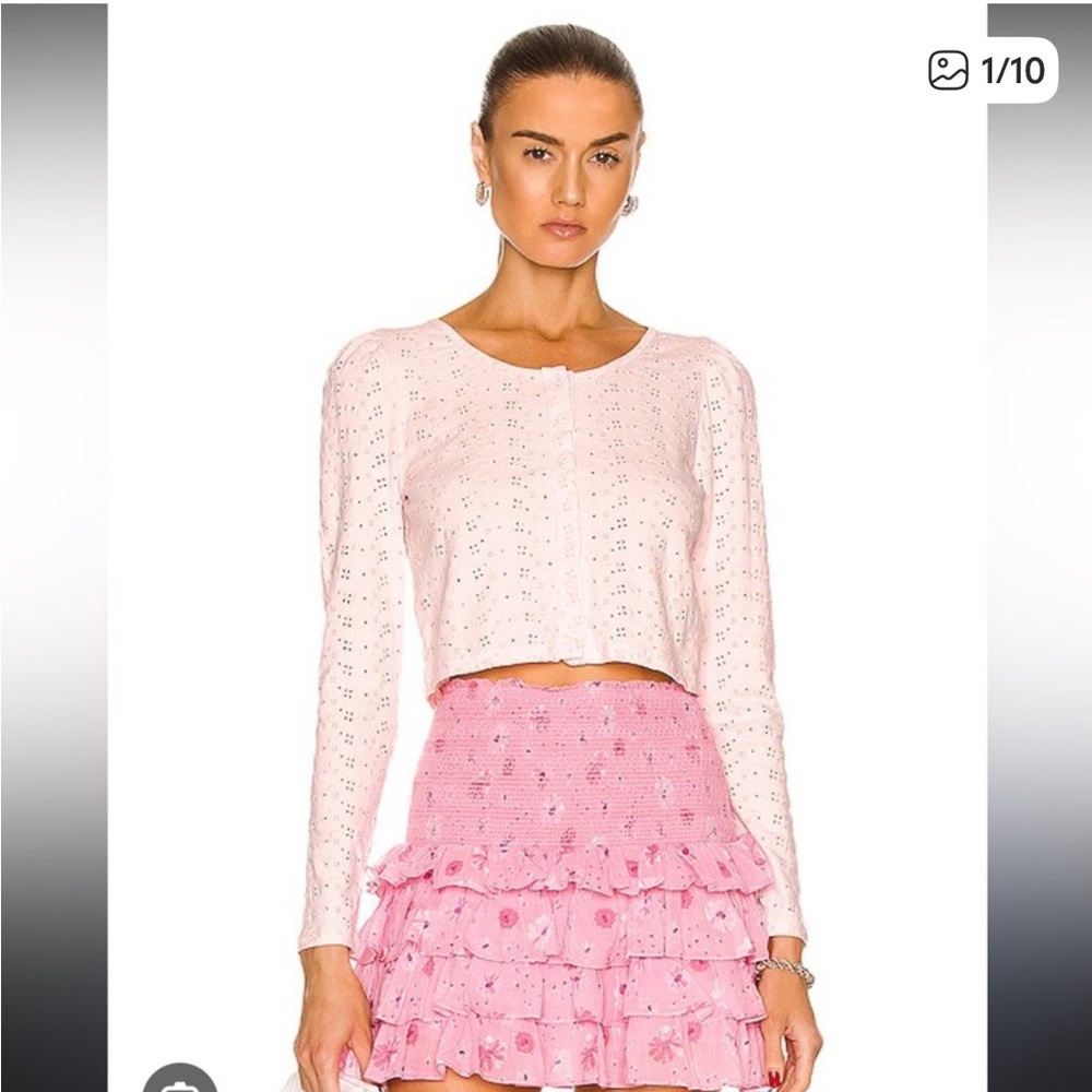 Loveshackfancy Jonah cropped cardigan pink eyelet embroidered sweater